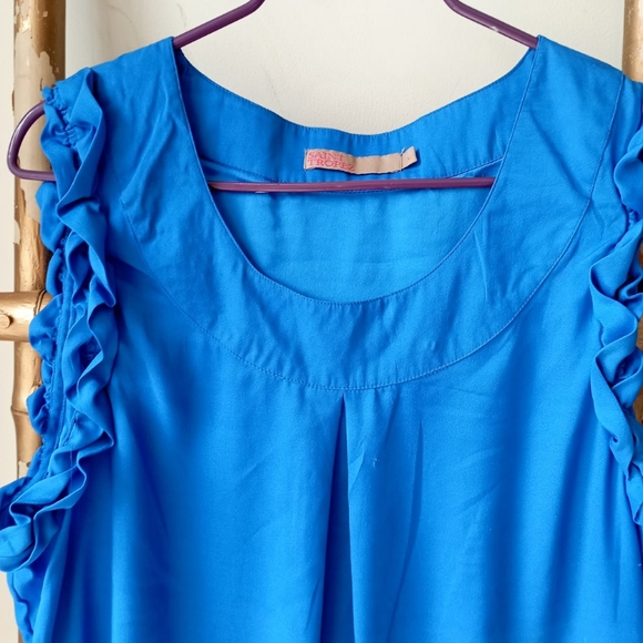 French Cobalt Neon Blue Frill Dress/ Long Top - Picture 13 of 14